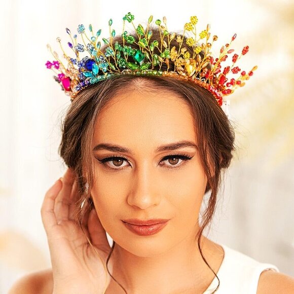 Colorful Crystal Beaded Headband Crown with LED Lights for Women Festivals main image 5